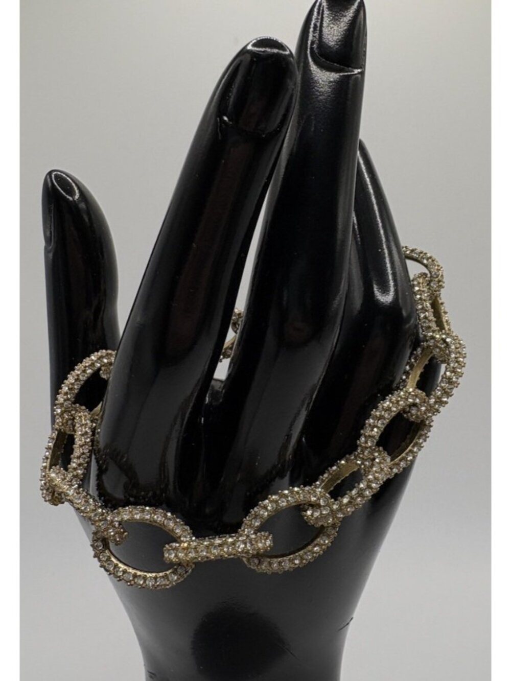 J Crew Gold Tone Crystal Rhinestone Pave Chain Link Bracelet Large Chunky